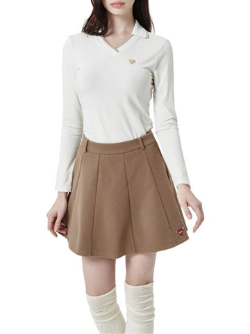 Heart Attack Warm Fit Flare Skirt Brown - GOXO - BALAAN 1