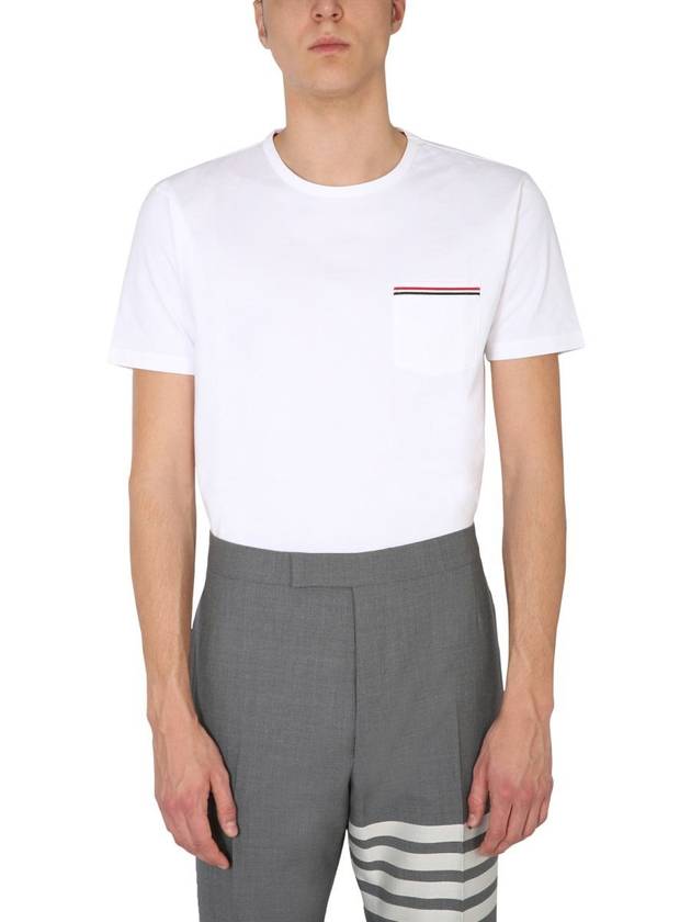 Men's Medium Weight Jersey Tipped Pocket Crewneck Short Sleeve T-Shirt White - THOM BROWNE - BALAAN 2