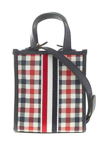 Webbing Striped Gingham Wool Seersucker Mini Tote Bag - THOM BROWNE - BALAAN 1