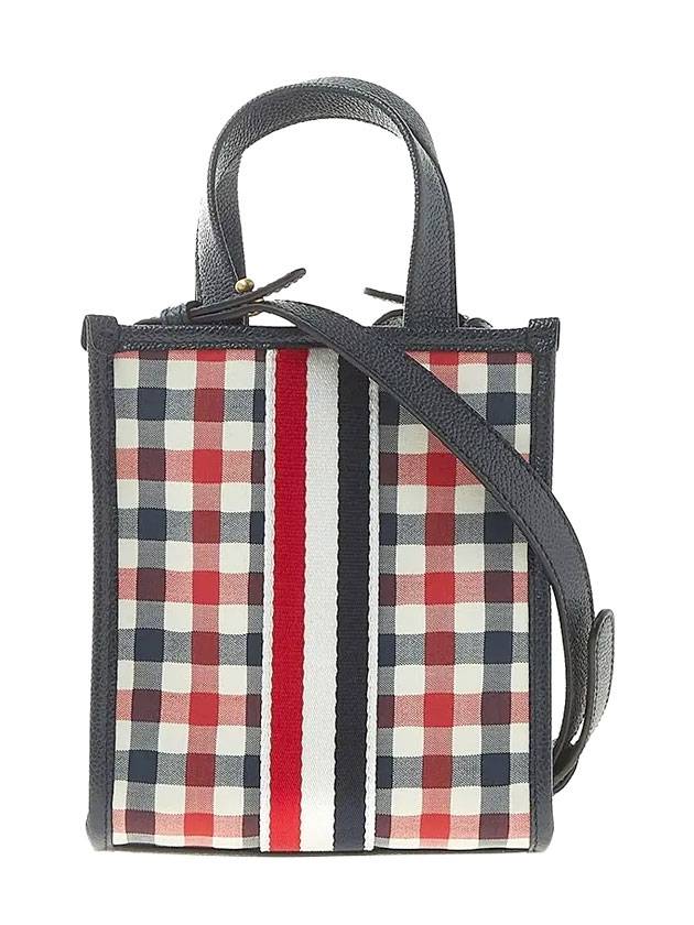 Webbing Striped Gingham Wool Seersucker Mini Tote Bag - THOM BROWNE - BALAAN 1