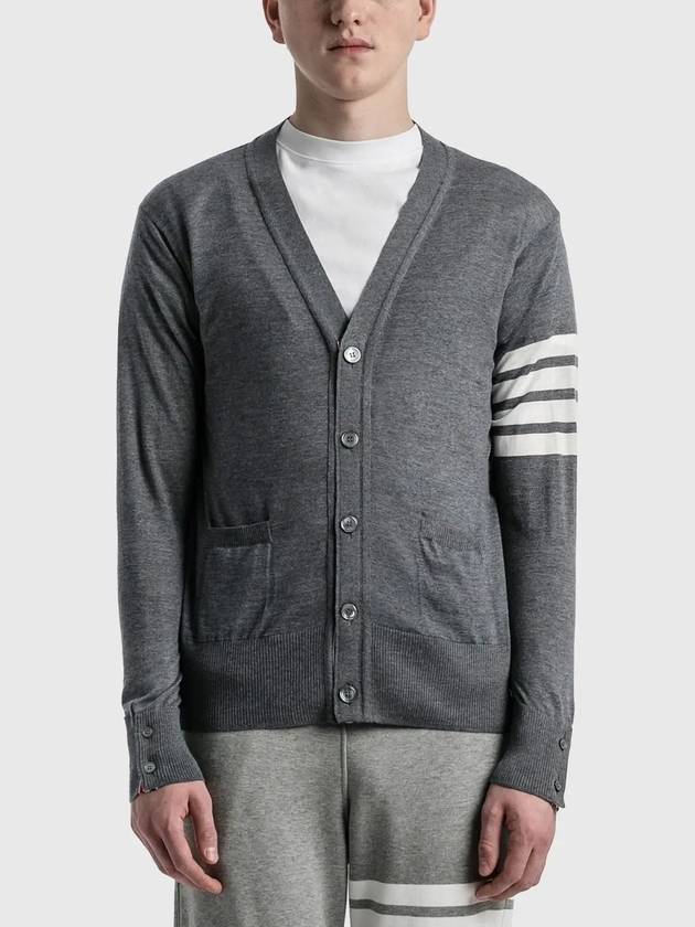 Thom Browne Merino Wool Knit 4 Bar Sleeve Classic Vneck Cardigan - THOM BROWNE - BALAAN 3