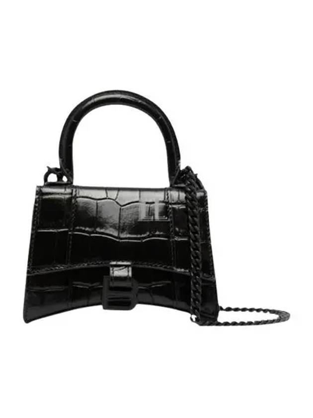 Hourglass Chain Crocodile Embossed Calfskin Shoulder Bag Black - BALENCIAGA - BALAAN 2