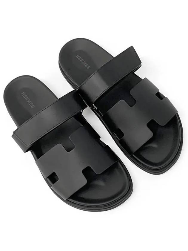 Hermes Chypre H Logo Calfskin Sandals Black - HERMES - BALAAN 3