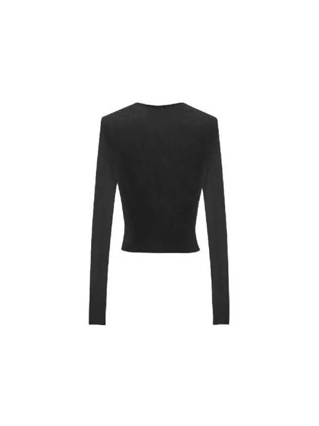 Crop Ribbed Viscose Knit Top Black - SAINT LAURENT - BALAAN 3