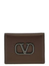 Men's Leather V Logo Signature Card Wallet Brown - VALENTINO - BALAAN 1