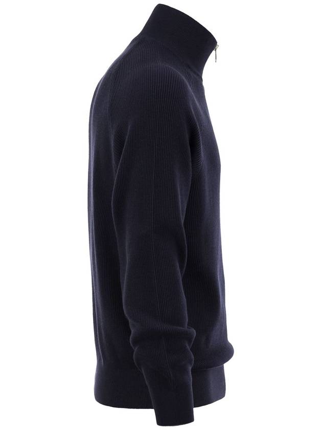 Cotton rib sweater with zip opening and raglan sleeve - BRUNELLO CUCINELLI - BALAAN 3