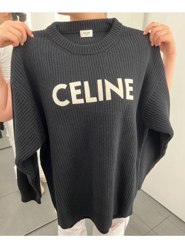 Oversized  Knit Top in Ribbed Wool Black - CELINE - BALAAN 4