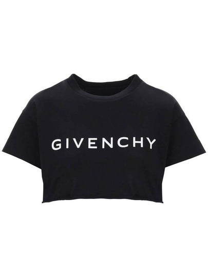 Logo Print Cropped Cotton Short Sleeve T-Shirt Black - GIVENCHY - BALAAN 2