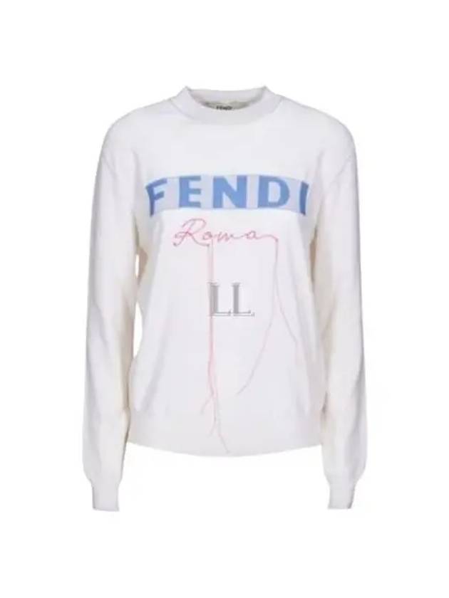 Logo Cashmere Blend Knit Top White - FENDI - BALAAN 2