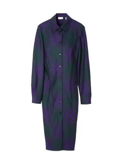 Check Wool Shirt Midi Dress Purple - BURBERRY - BALAAN 2