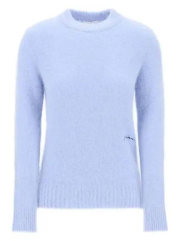 24 BLUE BRUSHED ALPACA O NECK SWEATER K2125 033 - GANNI - BALAAN 1