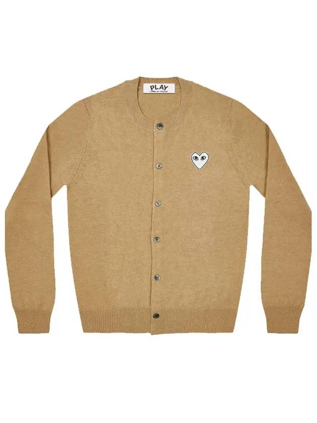 Round neck white heart emblem wool cardigan camel AX N065 - COMME DES GARCONS PLAY - BALAAN 1