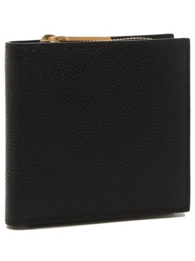 Caviar Leather Zipper Coin Pocket Bifold Half Wallet Black - THOM BROWNE - BALAAN 2