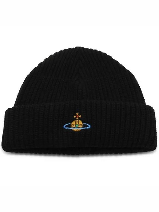 ORB Logo Embroidered Ribbed Knit Beanie Black - VIVIENNE WESTWOOD - BALAAN 2