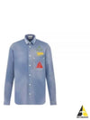 Astro Embroidered Patch Denim Long Sleeve Shirt Light Blue - DIOR - BALAAN 2