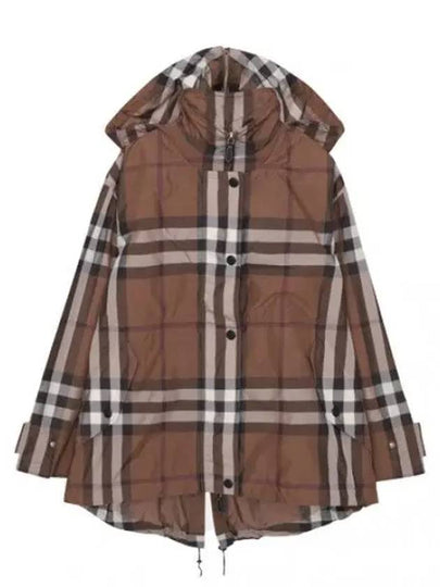 Check Off Shoulder Hooded Jacket Brown - BURBERRY - BALAAN 2