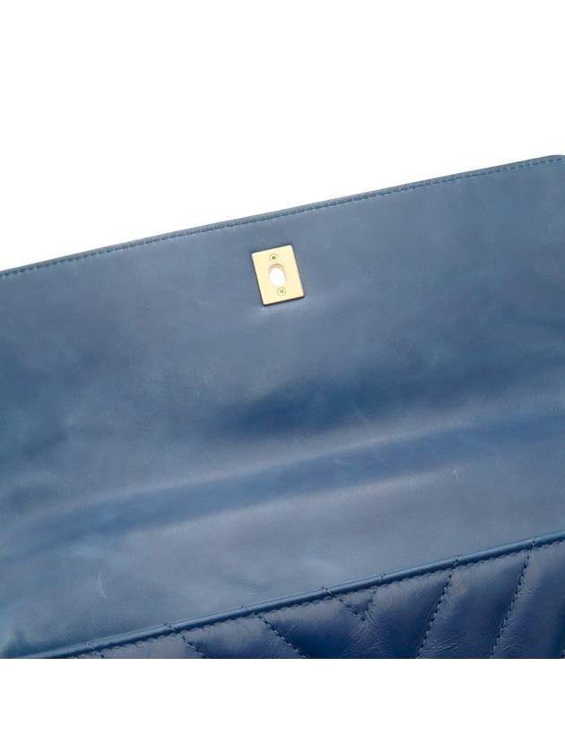 Blue Calfskin Chevron Gold Plated Flap Coco Handle Large 2WAY 25th A92992 - CHANEL - BALAAN 9