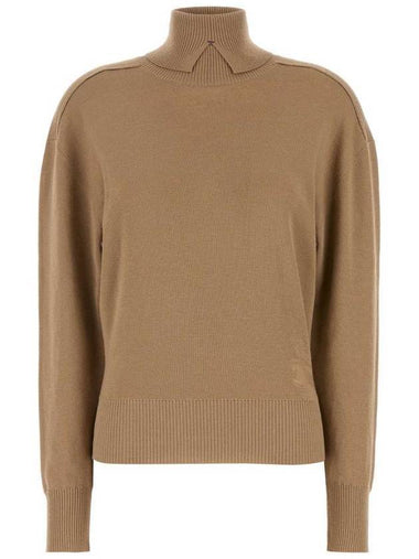 Roll Neck Wool Knit Top Flax - BURBERRY - BALAAN 1