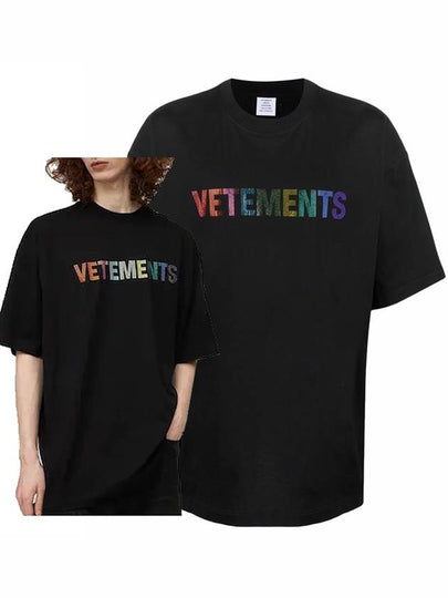 Multi Color Crystal Logo Short Sleeve T-Shirt Black - VETEMENTS - BALAAN 2