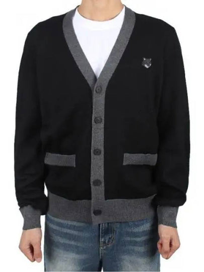 Bold Fox Head Patch Two-Tone Cardigan Black - MAISON KITSUNE - BALAAN 2