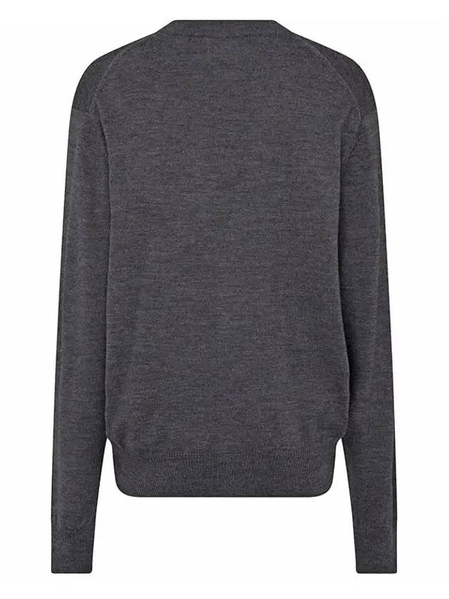 Red Heart Logo Merino Wool Cardigan Heather Grey - AMI - BALAAN 3