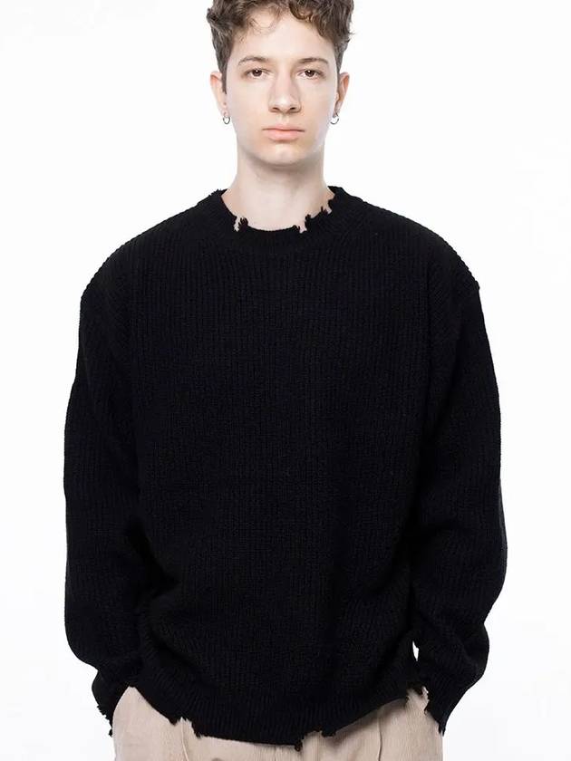 Men s M243TP06BK Tier Damage Punching Round Knit Black - CHANCE'S NOI - BALAAN 7