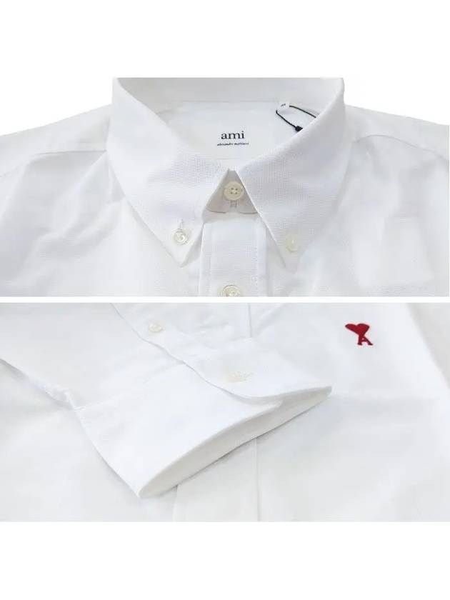 Button Down Boxy Fit Oxford Long Sleeve Shirt Natural White - AMI - BALAAN 4