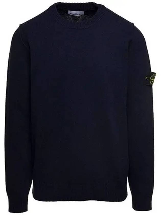 Logo Patch Crew Neck Wool Knit Top Navy - STONE ISLAND - BALAAN 2