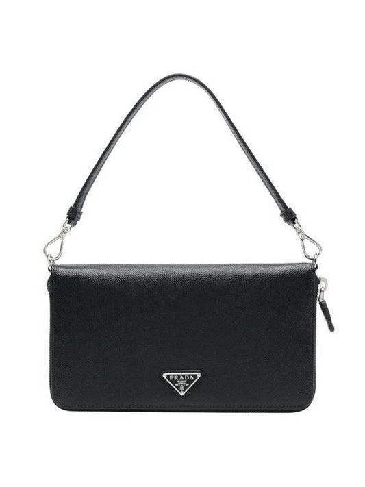 triangle logo saffiano document shoulder bag black - PRADA - BALAAN 1