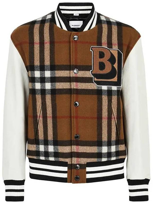 Men's Letter Graphic Check Technical Wool Bomber Jacket Brown - BURBERRY - BALAAN 2