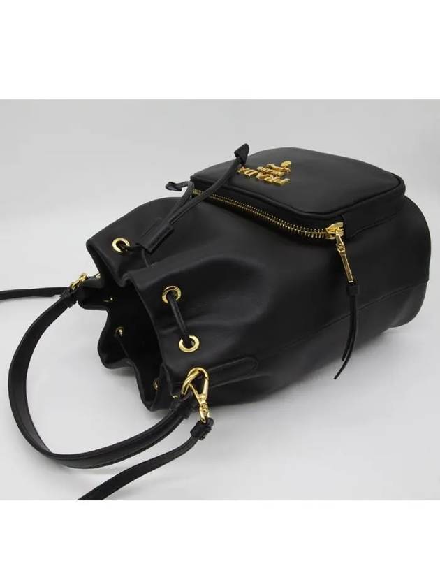 Vitello Gold Logo Leather Bucket Bag Black - PRADA - BALAAN 7