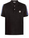 Stripe Trimming Logo Short Sleeve Polo Shirt Black - MONCLER - BALAAN 2