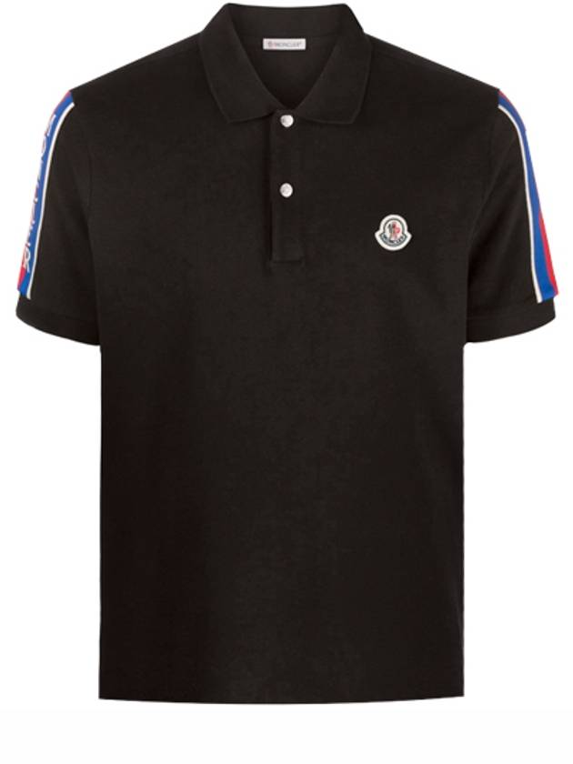 Stripe Trimming Logo Short Sleeve Polo Shirt Black - MONCLER - BALAAN 2