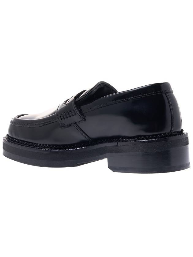 silver tone heart logo leather loafers black - AMI - BALAAN.