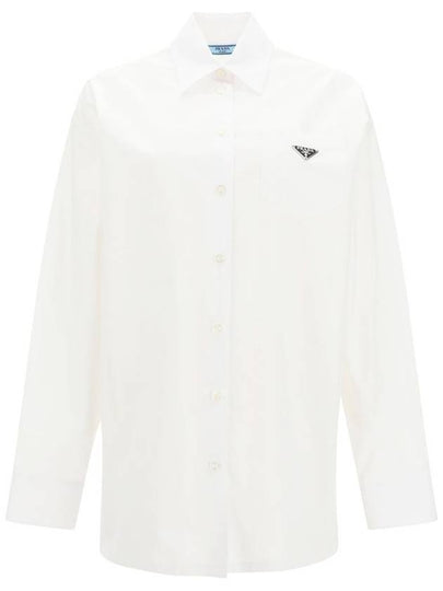 Women's Triangle Logo Poplin Long Sleeve Shirt White - PRADA - BALAAN 2