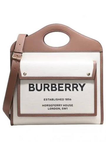 Medium Two tone Canvas Leather Pocket Bag Handbag Women Tote - BURBERRY - BALAAN 1