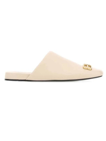 Women's BB Logo Leather Cozy Slippers Sand - BALENCIAGA - BALAAN.