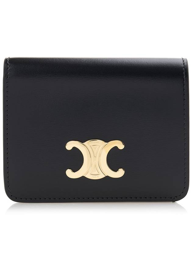 Triomphe Compact Shiny Calfskin Half Wallet Black - CELINE - BALAAN 2