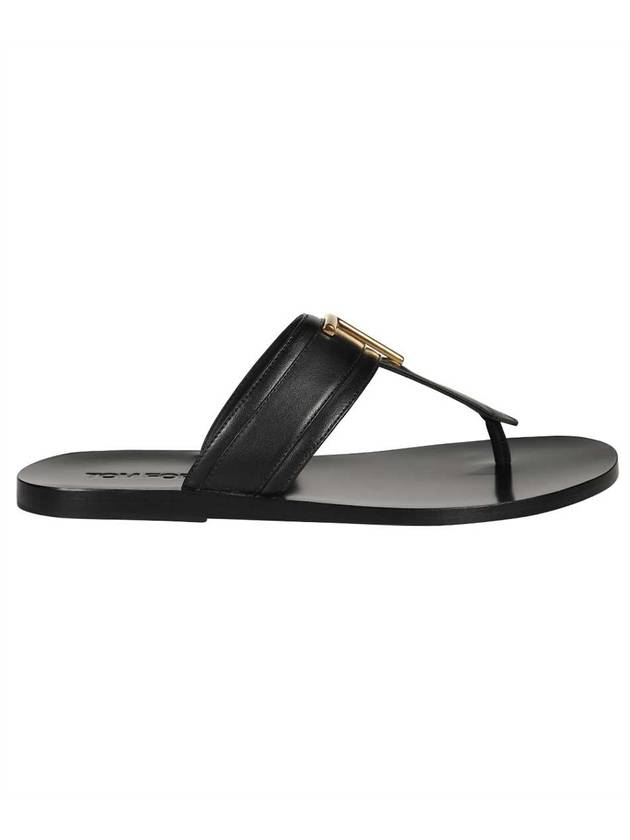 Men's Brighton Gold Logo Flip Flops Black - TOM FORD - BALAAN.