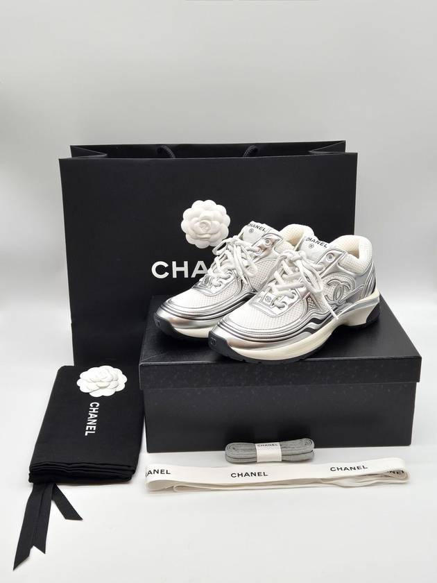 Fabric Laminated Low Top Sneakers Silver - CHANEL - BALAAN 2