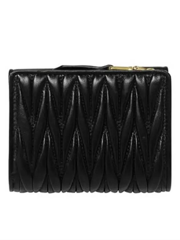 Logo Zipper Leather Card Wallet Black - MIU MIU - BALAAN 3