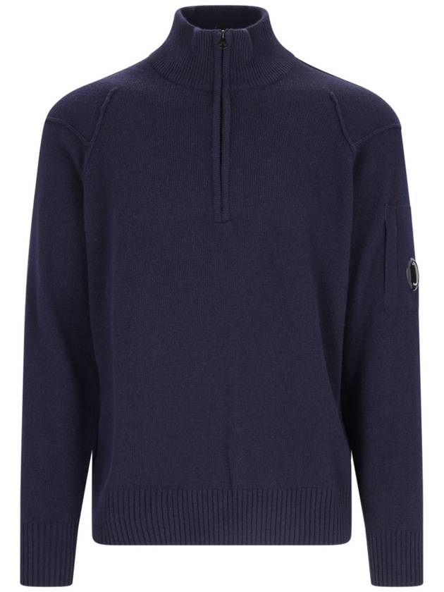 Lambswool GRS Half Zipped Knit Top Navy - CP COMPANY - BALAAN 1