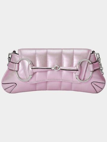 Horsebit Chain Small Pink Iridescent Leather 764339 - GUCCI - BALAAN 1