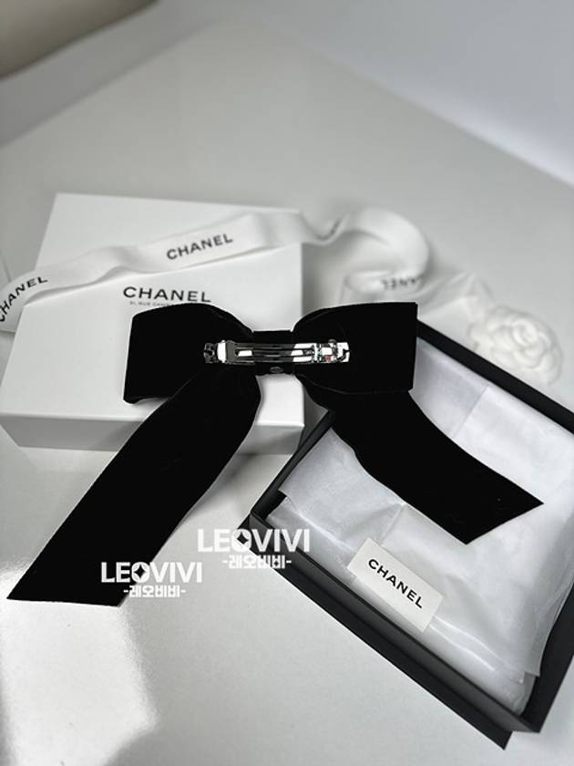 Cambon Package CC Logo Velvet Ribbon Pin Big Hairpin Black Gold AA8557 - CHANEL - BALAAN 9