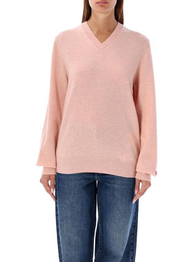 Red heart mini patch V neck wool knit top pink - COMME DES GARCONS PLAY - BALAAN 2