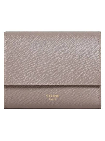 Trifold Grained Calfskin Small Half Wallet Pebble - CELINE - BALAAN 1