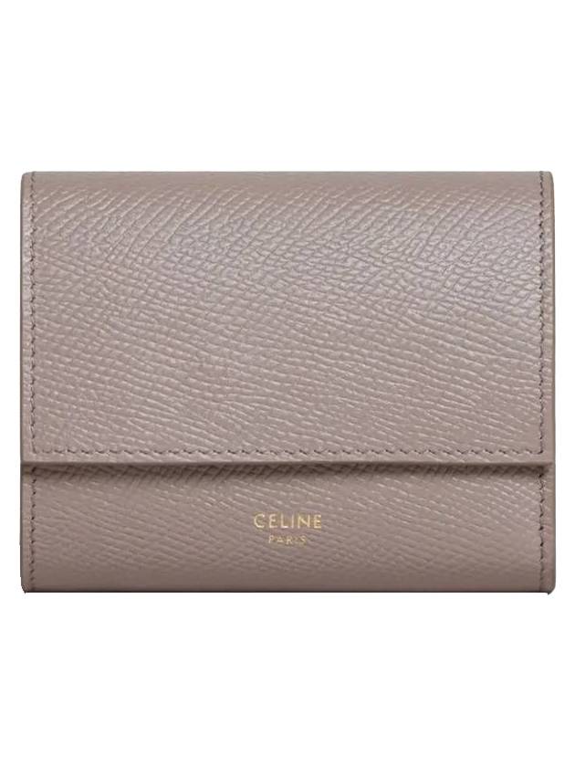 Trifold Grained Calfskin Small Half Wallet Pebble - CELINE - BALAAN 1