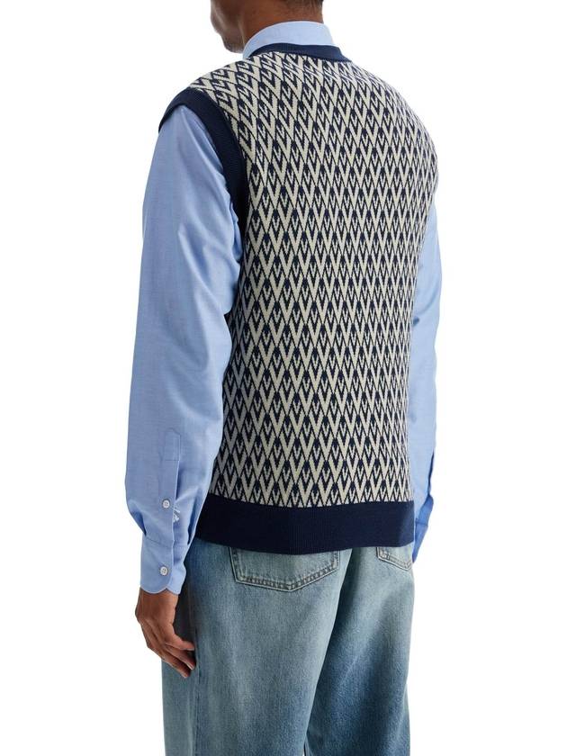 men's navy virgin wool vest with pattern - VALENTINO - BALAAN 3