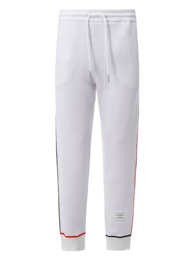 Women's Contrast Cover Stitch Mesh Back Cotton Rib Sweatpants White - THOM BROWNE - BALAAN 1