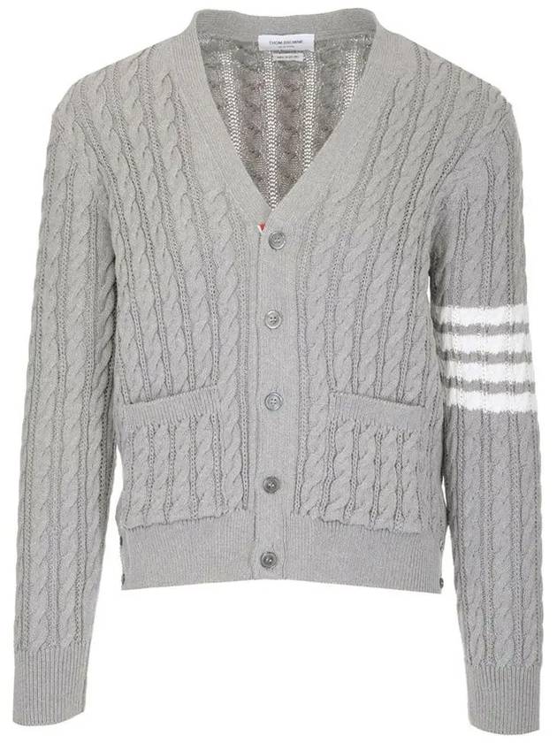 Diagonal Cable V-Neck Knit Cardigan Light Grey - THOM BROWNE - BALAAN 2